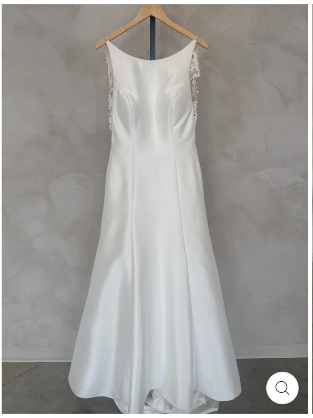 Classic Ivory Satin Boatneck Wedding Gown with Lace Cap Sleeves